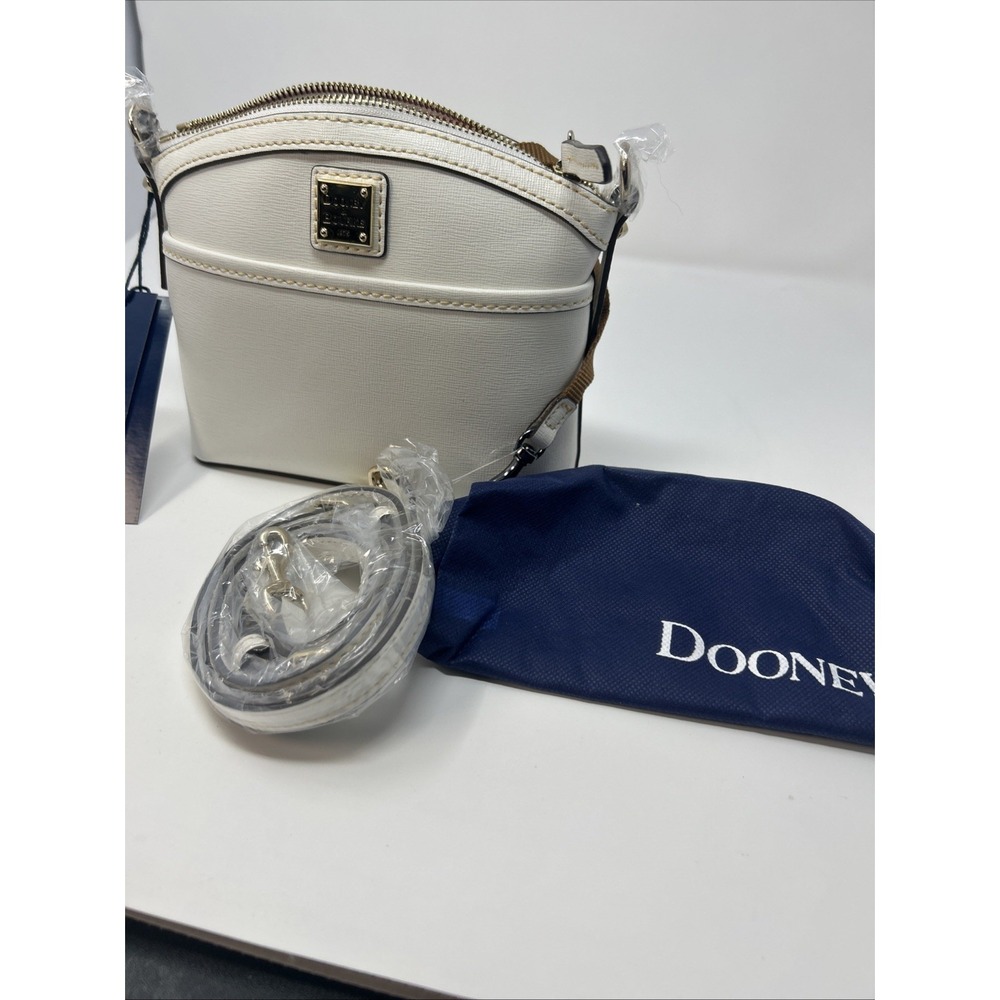 NWT Dooney & Bourke Saffiano Mini Domed Crossbody Off White Gold Hardware - Picture 7 of 11